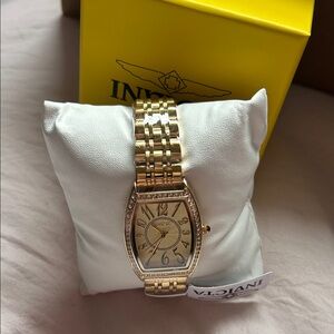 NWT Invicta Wildflower Gold Crystal-Accent Women's Tonneau Watch -FULL INCLUSION